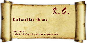 Kolonits Oros névjegykártya